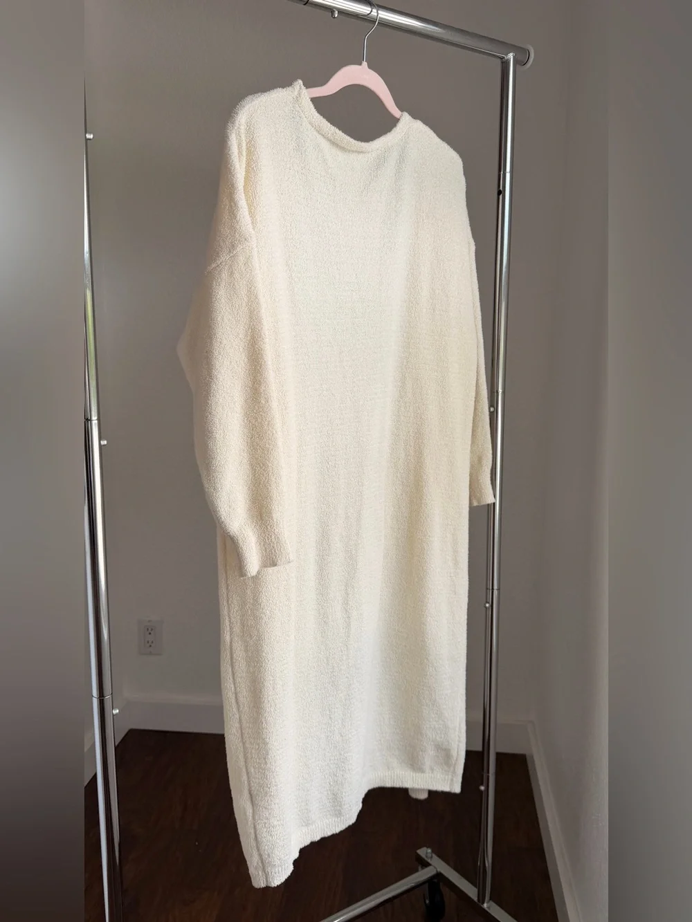 Cozy Open-Front Bouclé Long Cardigan Sweater - Cream